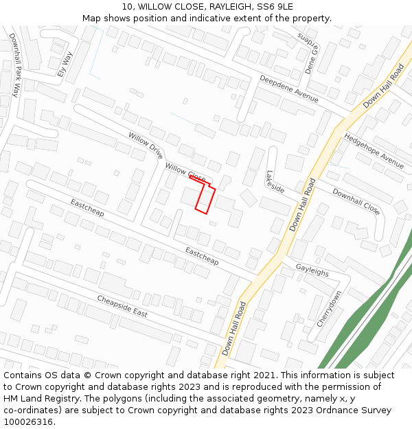 10, WILLOW CLOSE, RAYLEIGH, SS6 9LE: Location map and indicative extent of plot