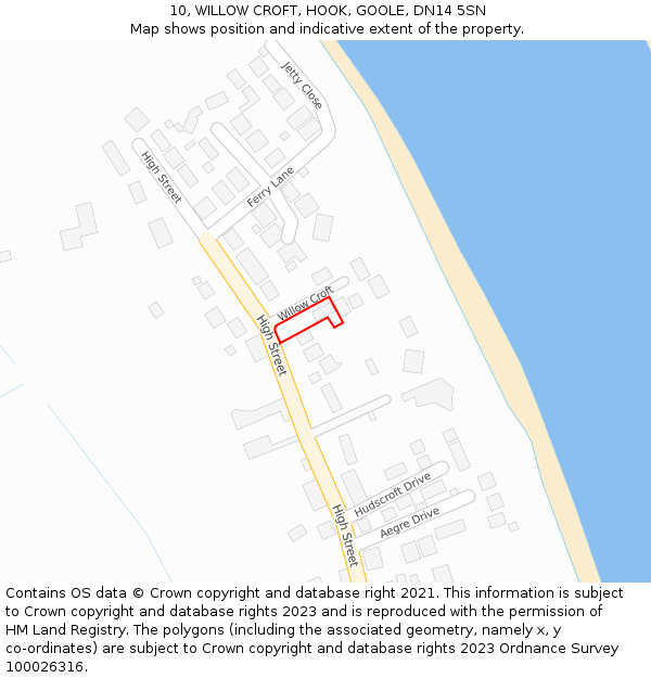 10, WILLOW CROFT, HOOK, GOOLE, DN14 5SN: Location map and indicative extent of plot