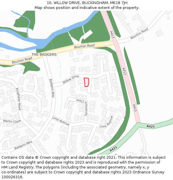 10, WILLOW DRIVE, BUCKINGHAM, MK18 7JH: Location map and indicative extent of plot