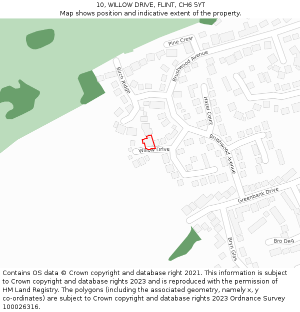 10, WILLOW DRIVE, FLINT, CH6 5YT: Location map and indicative extent of plot