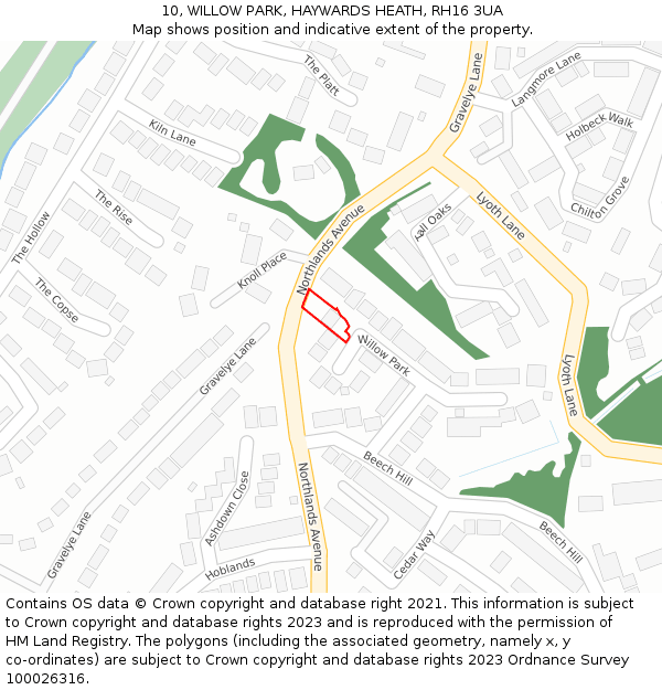 10, WILLOW PARK, HAYWARDS HEATH, RH16 3UA: Location map and indicative extent of plot