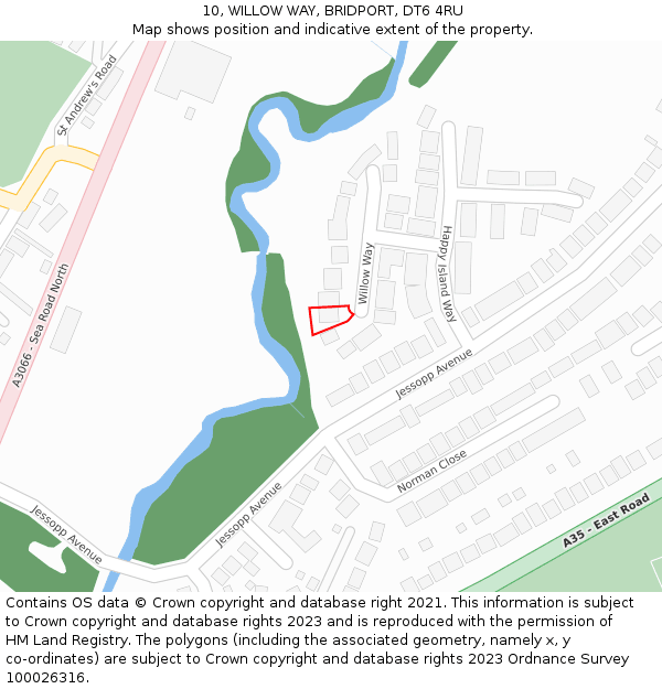 10, WILLOW WAY, BRIDPORT, DT6 4RU: Location map and indicative extent of plot