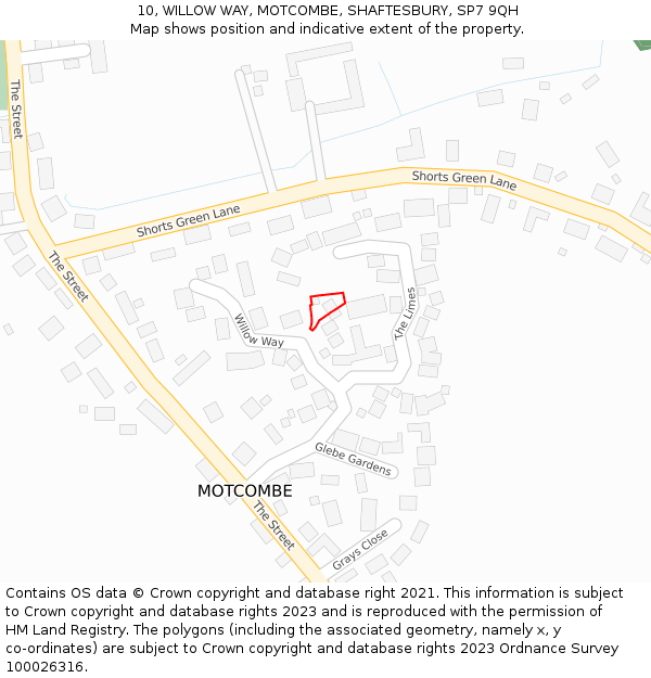 10, WILLOW WAY, MOTCOMBE, SHAFTESBURY, SP7 9QH: Location map and indicative extent of plot