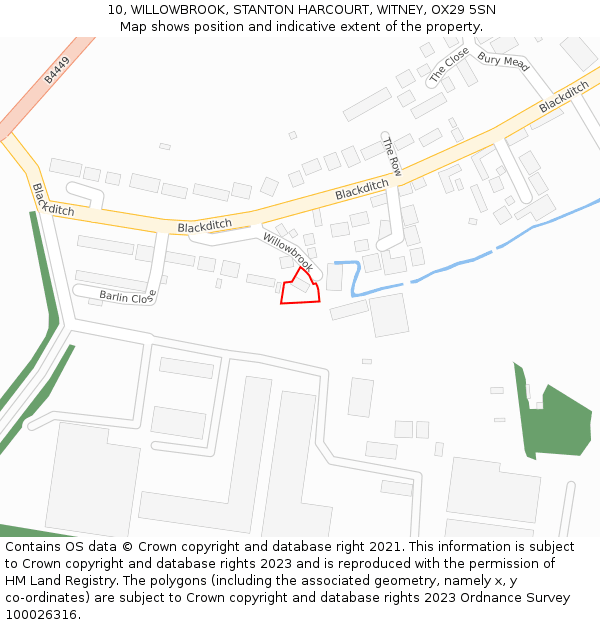 10, WILLOWBROOK, STANTON HARCOURT, WITNEY, OX29 5SN: Location map and indicative extent of plot