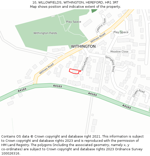 10, WILLOWFIELDS, WITHINGTON, HEREFORD, HR1 3RT: Location map and indicative extent of plot