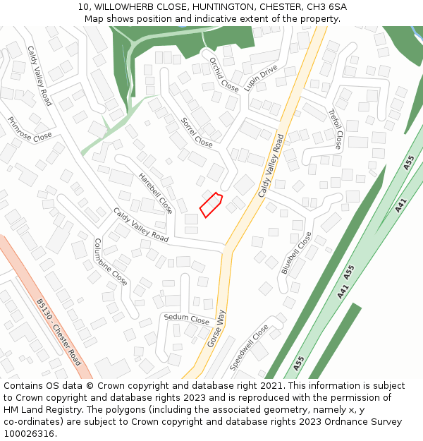 10, WILLOWHERB CLOSE, HUNTINGTON, CHESTER, CH3 6SA: Location map and indicative extent of plot