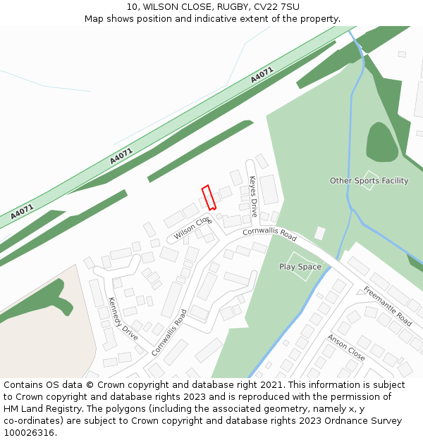 10, WILSON CLOSE, RUGBY, CV22 7SU: Location map and indicative extent of plot