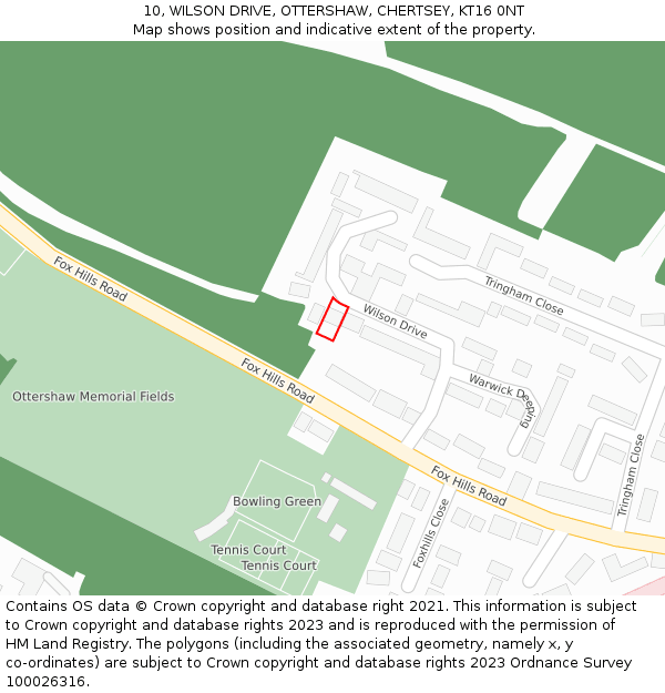 10, WILSON DRIVE, OTTERSHAW, CHERTSEY, KT16 0NT: Location map and indicative extent of plot