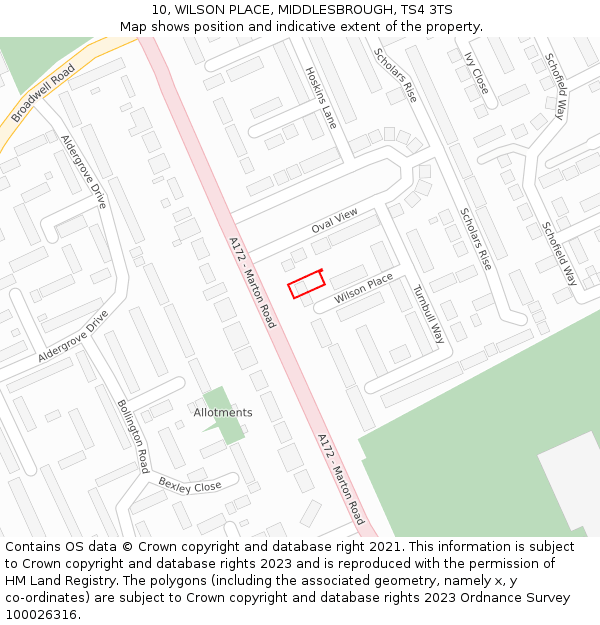 10, WILSON PLACE, MIDDLESBROUGH, TS4 3TS: Location map and indicative extent of plot