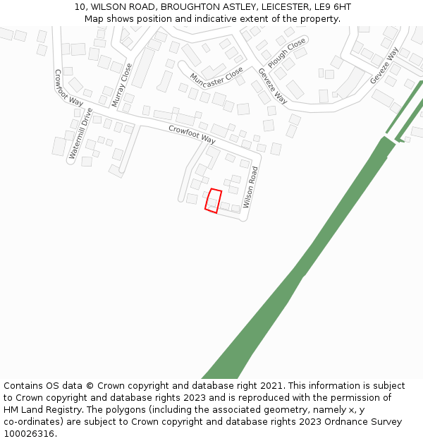 10, WILSON ROAD, BROUGHTON ASTLEY, LEICESTER, LE9 6HT: Location map and indicative extent of plot