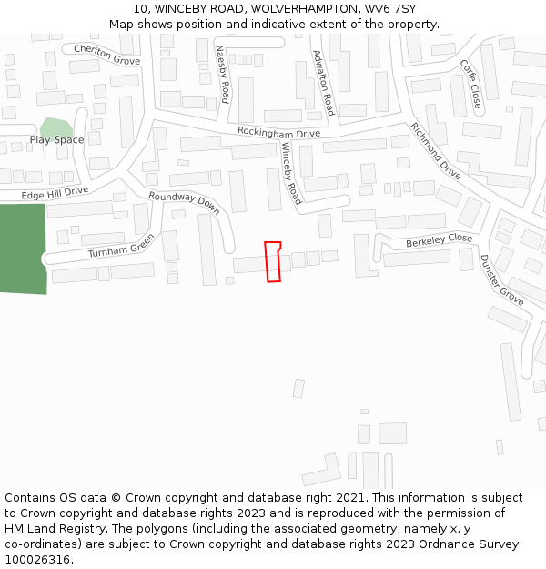 10, WINCEBY ROAD, WOLVERHAMPTON, WV6 7SY: Location map and indicative extent of plot