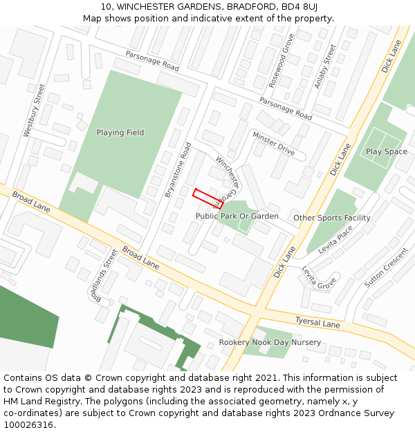 10, WINCHESTER GARDENS, BRADFORD, BD4 8UJ: Location map and indicative extent of plot