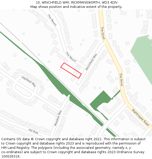 10, WINCHFIELD WAY, RICKMANSWORTH, WD3 4DN: Location map and indicative extent of plot