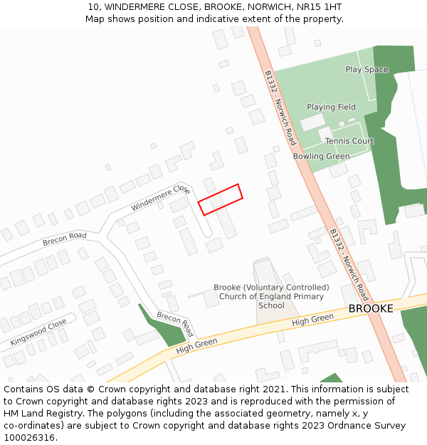 10, WINDERMERE CLOSE, BROOKE, NORWICH, NR15 1HT: Location map and indicative extent of plot