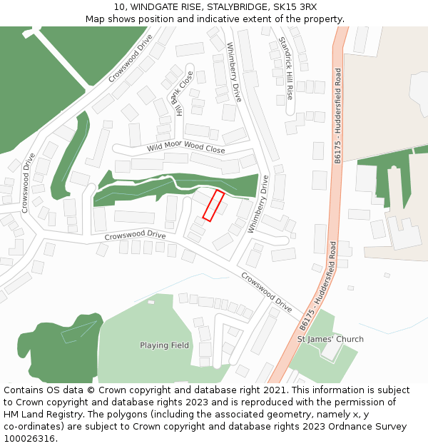 10, WINDGATE RISE, STALYBRIDGE, SK15 3RX: Location map and indicative extent of plot