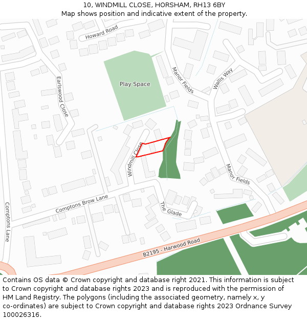 10, WINDMILL CLOSE, HORSHAM, RH13 6BY: Location map and indicative extent of plot