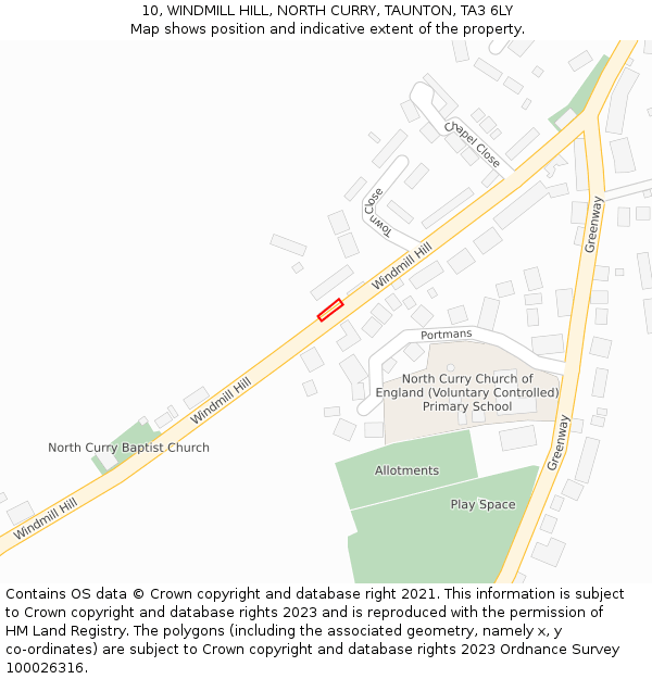 10, WINDMILL HILL, NORTH CURRY, TAUNTON, TA3 6LY: Location map and indicative extent of plot