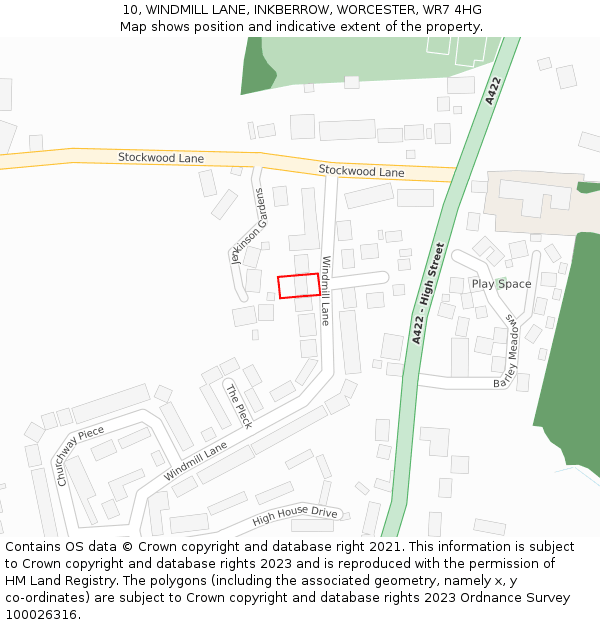 10, WINDMILL LANE, INKBERROW, WORCESTER, WR7 4HG: Location map and indicative extent of plot
