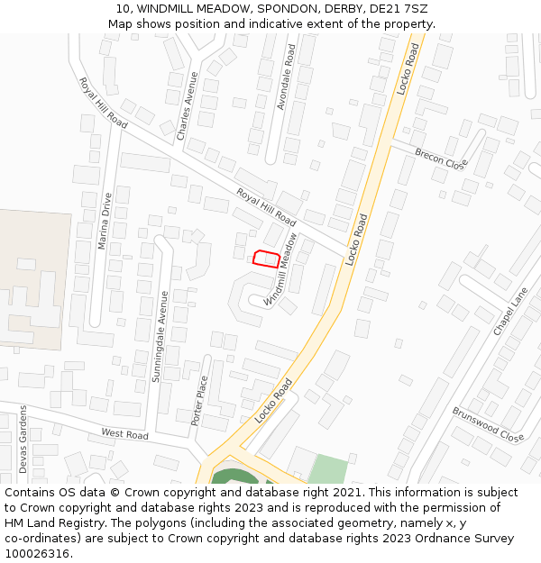 10, WINDMILL MEADOW, SPONDON, DERBY, DE21 7SZ: Location map and indicative extent of plot