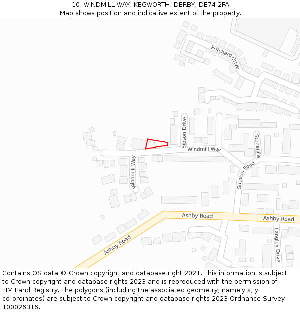 10, WINDMILL WAY, KEGWORTH, DERBY, DE74 2FA: Location map and indicative extent of plot