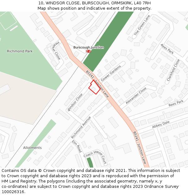 10, WINDSOR CLOSE, BURSCOUGH, ORMSKIRK, L40 7RH: Location map and indicative extent of plot