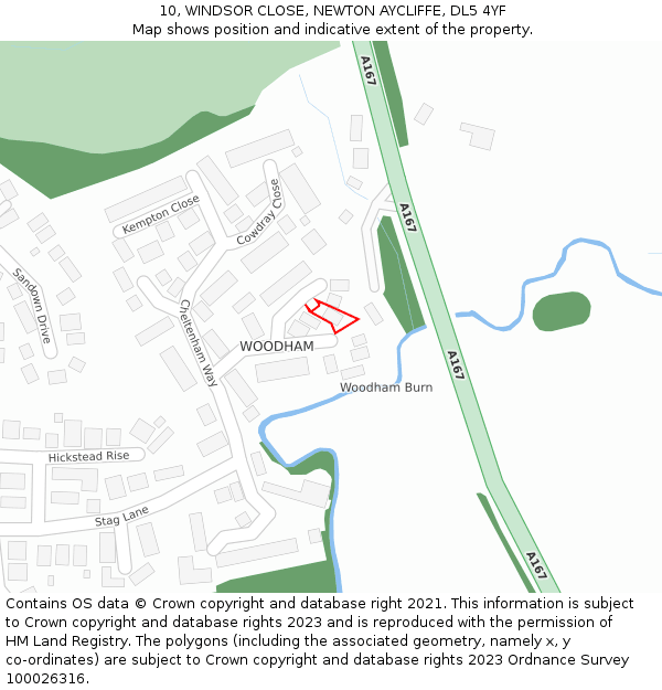 10, WINDSOR CLOSE, NEWTON AYCLIFFE, DL5 4YF: Location map and indicative extent of plot