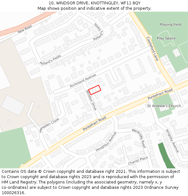 10, WINDSOR DRIVE, KNOTTINGLEY, WF11 8QY: Location map and indicative extent of plot