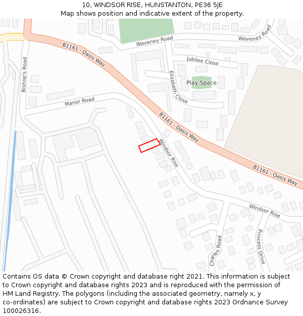 10, WINDSOR RISE, HUNSTANTON, PE36 5JE: Location map and indicative extent of plot