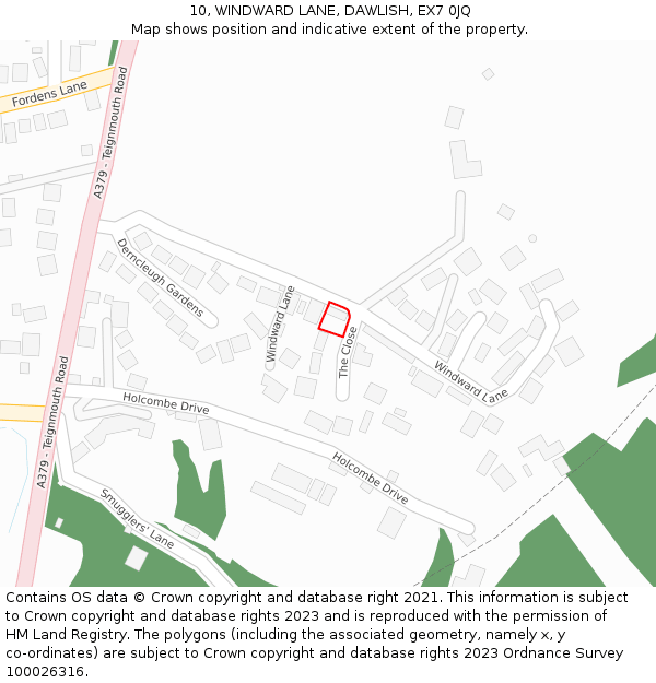 10, WINDWARD LANE, DAWLISH, EX7 0JQ: Location map and indicative extent of plot