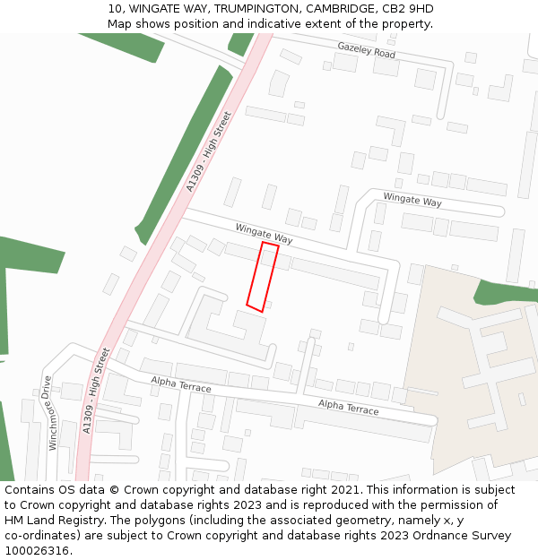 10, WINGATE WAY, TRUMPINGTON, CAMBRIDGE, CB2 9HD: Location map and indicative extent of plot