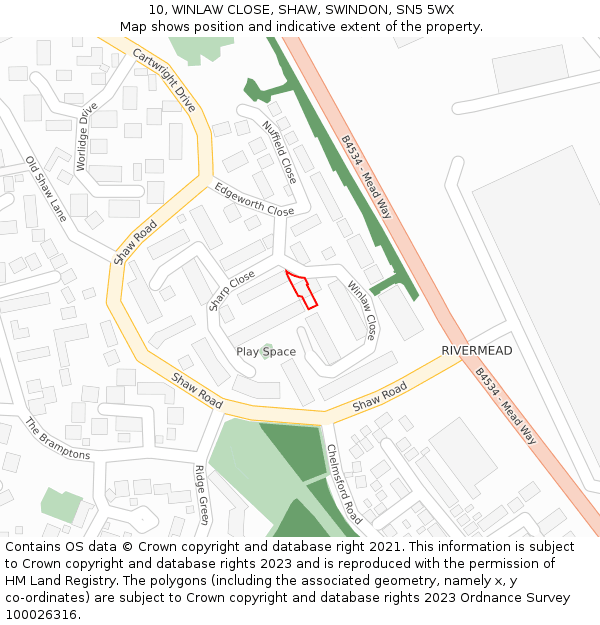 10, WINLAW CLOSE, SHAW, SWINDON, SN5 5WX: Location map and indicative extent of plot