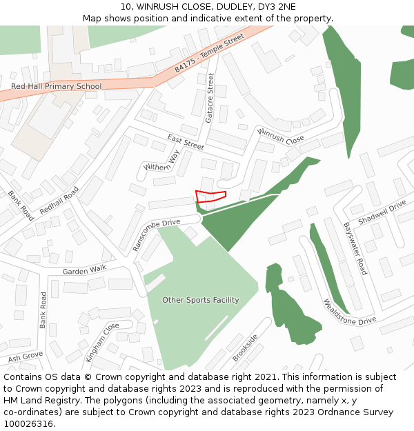 10, WINRUSH CLOSE, DUDLEY, DY3 2NE: Location map and indicative extent of plot