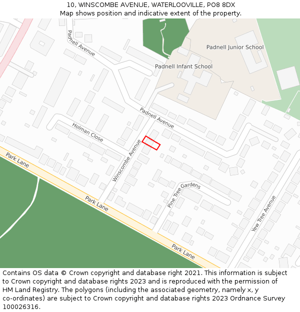 10, WINSCOMBE AVENUE, WATERLOOVILLE, PO8 8DX: Location map and indicative extent of plot