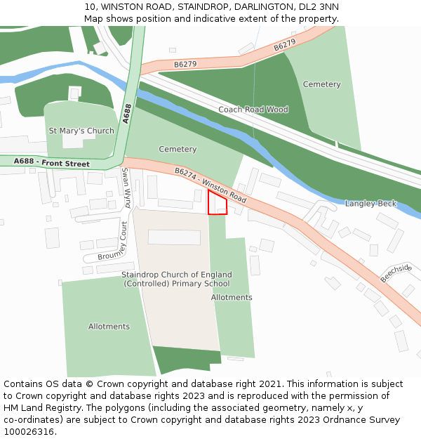 10, WINSTON ROAD, STAINDROP, DARLINGTON, DL2 3NN: Location map and indicative extent of plot