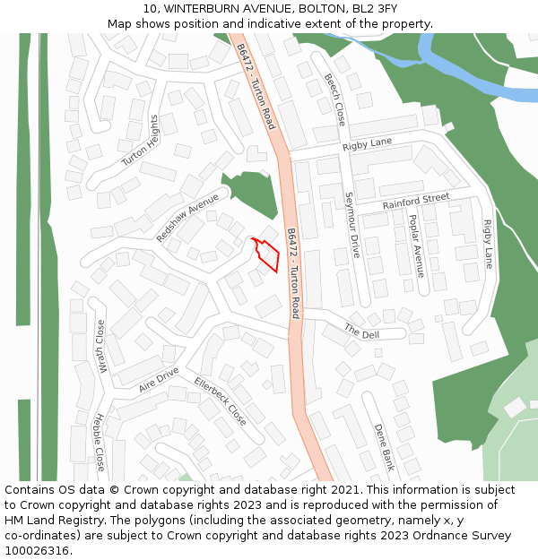 10, WINTERBURN AVENUE, BOLTON, BL2 3FY: Location map and indicative extent of plot