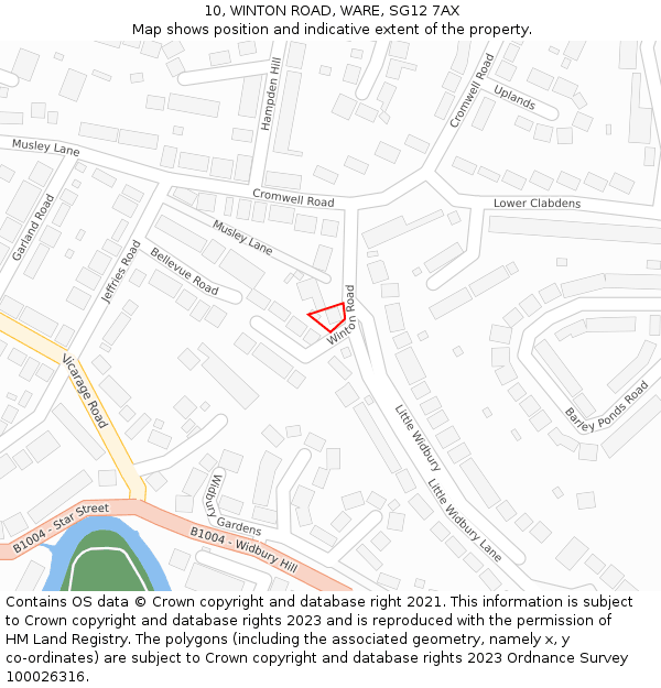 10, WINTON ROAD, WARE, SG12 7AX: Location map and indicative extent of plot