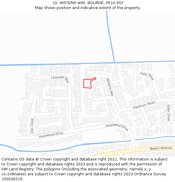 10, WISTERIA WAY, BOURNE, PE10 9SY: Location map and indicative extent of plot