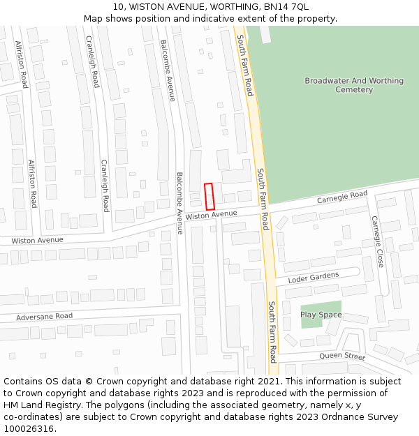 10, WISTON AVENUE, WORTHING, BN14 7QL: Location map and indicative extent of plot