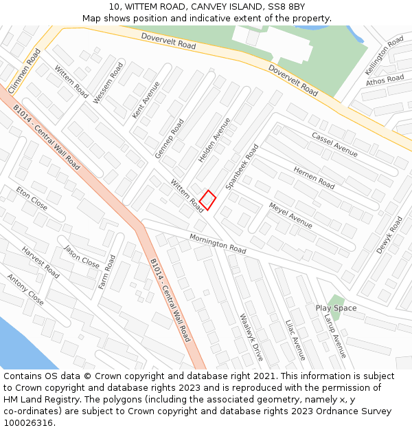 10, WITTEM ROAD, CANVEY ISLAND, SS8 8BY: Location map and indicative extent of plot