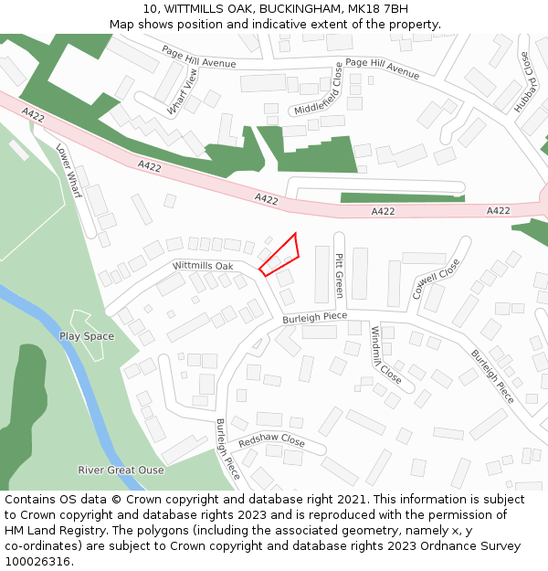 10, WITTMILLS OAK, BUCKINGHAM, MK18 7BH: Location map and indicative extent of plot