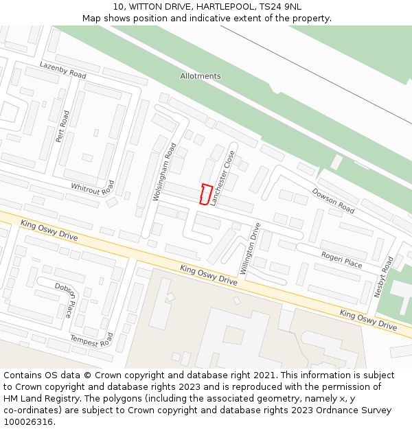 10, WITTON DRIVE, HARTLEPOOL, TS24 9NL: Location map and indicative extent of plot