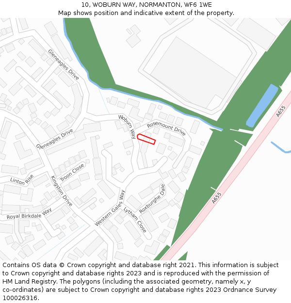 10, WOBURN WAY, NORMANTON, WF6 1WE: Location map and indicative extent of plot