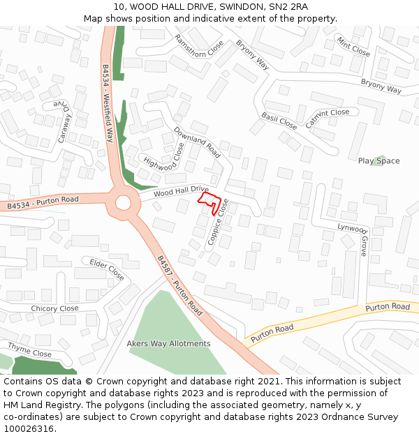 10, WOOD HALL DRIVE, SWINDON, SN2 2RA: Location map and indicative extent of plot