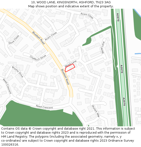 10, WOOD LANE, KINGSNORTH, ASHFORD, TN23 3AG: Location map and indicative extent of plot