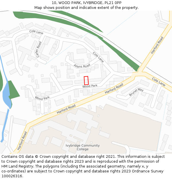 10, WOOD PARK, IVYBRIDGE, PL21 0PP: Location map and indicative extent of plot