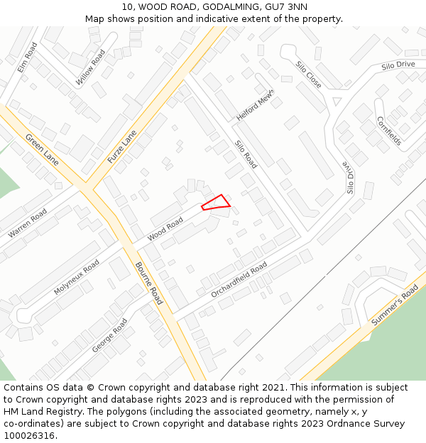 10, WOOD ROAD, GODALMING, GU7 3NN: Location map and indicative extent of plot