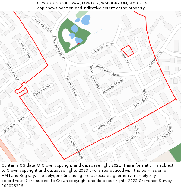 10, WOOD SORREL WAY, LOWTON, WARRINGTON, WA3 2GX: Location map and indicative extent of plot
