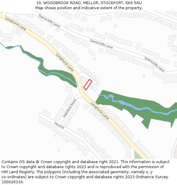 10, WOODBROOK ROAD, MELLOR, STOCKPORT, SK6 5AU: Location map and indicative extent of plot