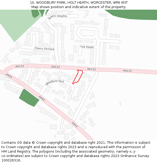 10, WOODBURY PARK, HOLT HEATH, WORCESTER, WR6 6NT: Location map and indicative extent of plot