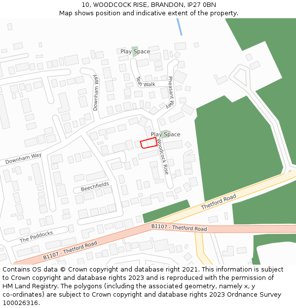 10, WOODCOCK RISE, BRANDON, IP27 0BN: Location map and indicative extent of plot